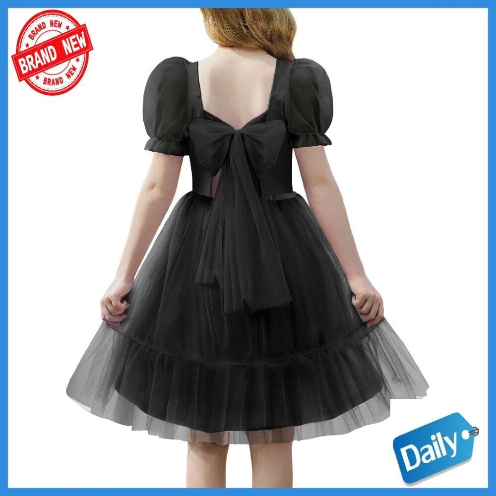 Girls Tulle Dress Puff Sleeve Bow Back Party Holiday Spring Summer Size
